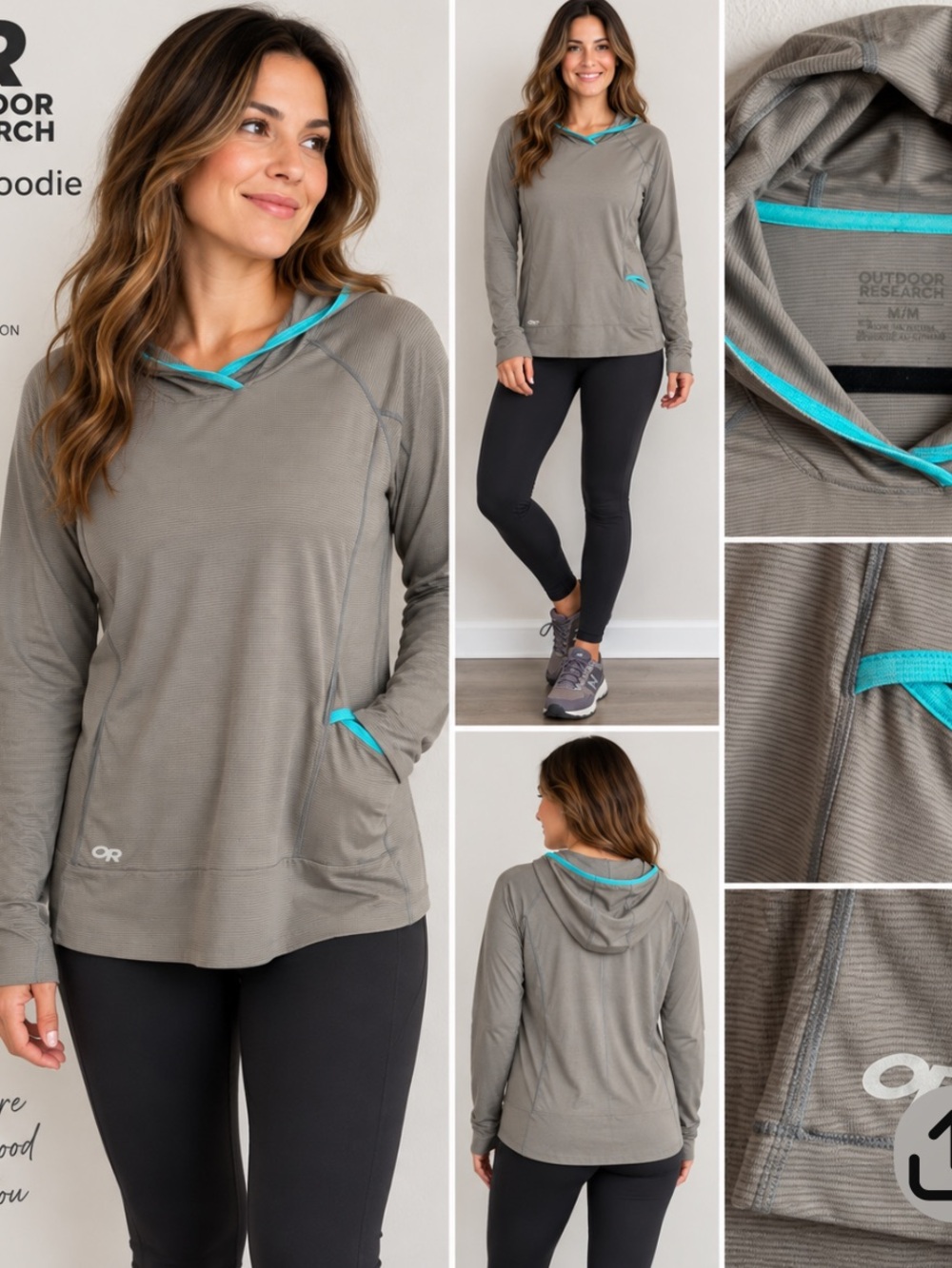 Outdoor Research Women's Gray Hooded tip with Teal Accents size Medium